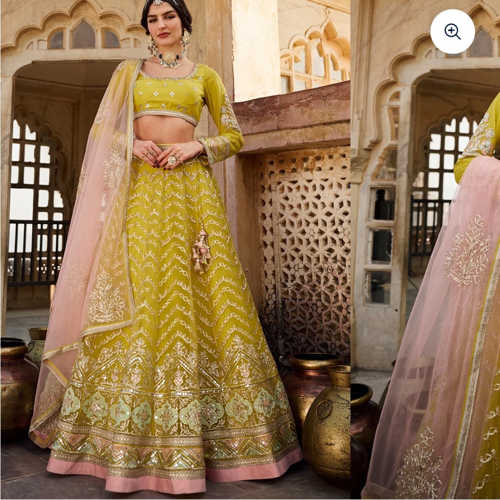 Elegant Yellow and Pink Embroidered Lehenga